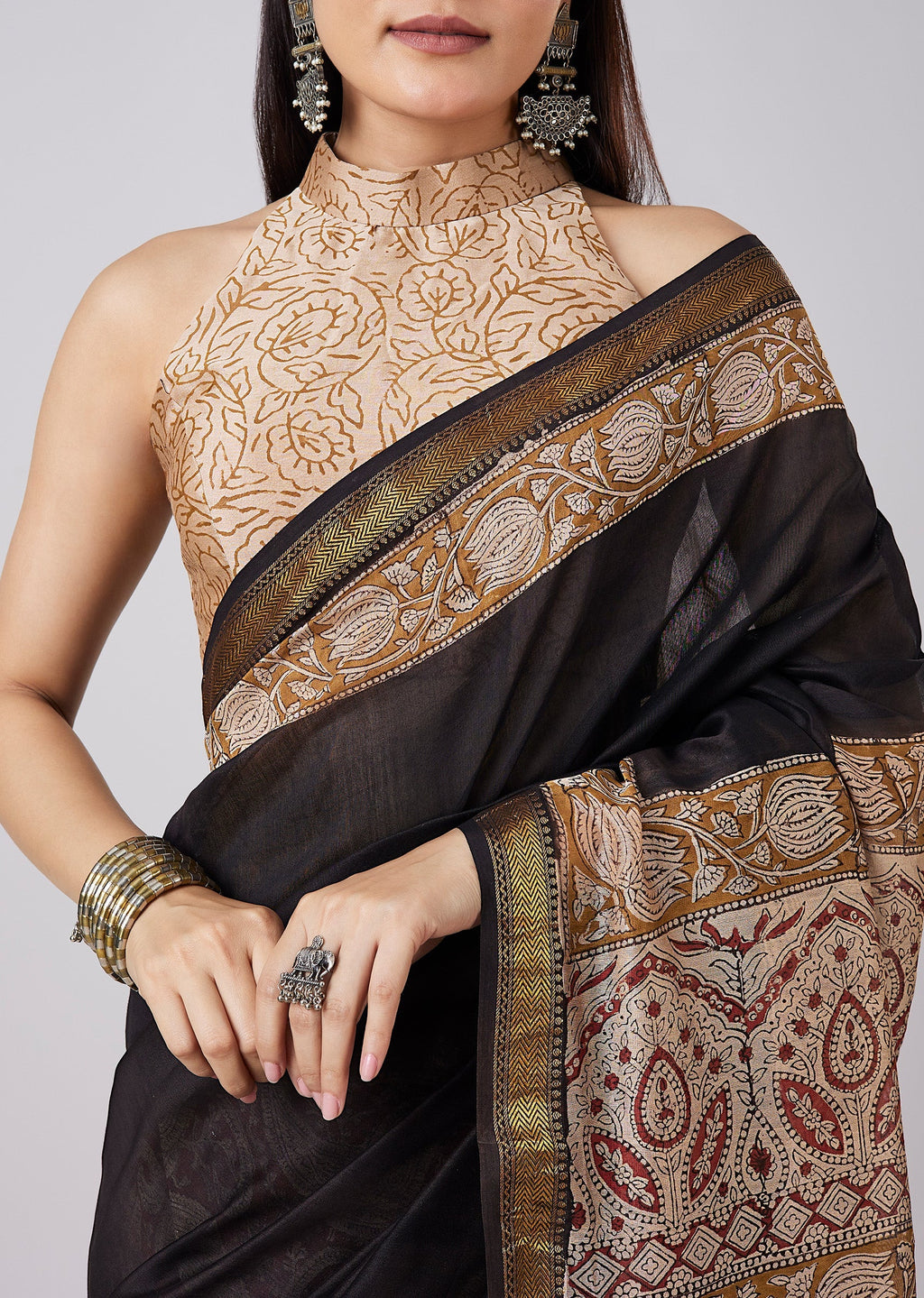 Black Hand Painted Saree with Blouse