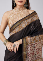 Black Hand Painted Saree with Blouse