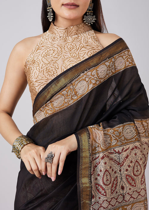 Black Hand Painted Saree with Blouse