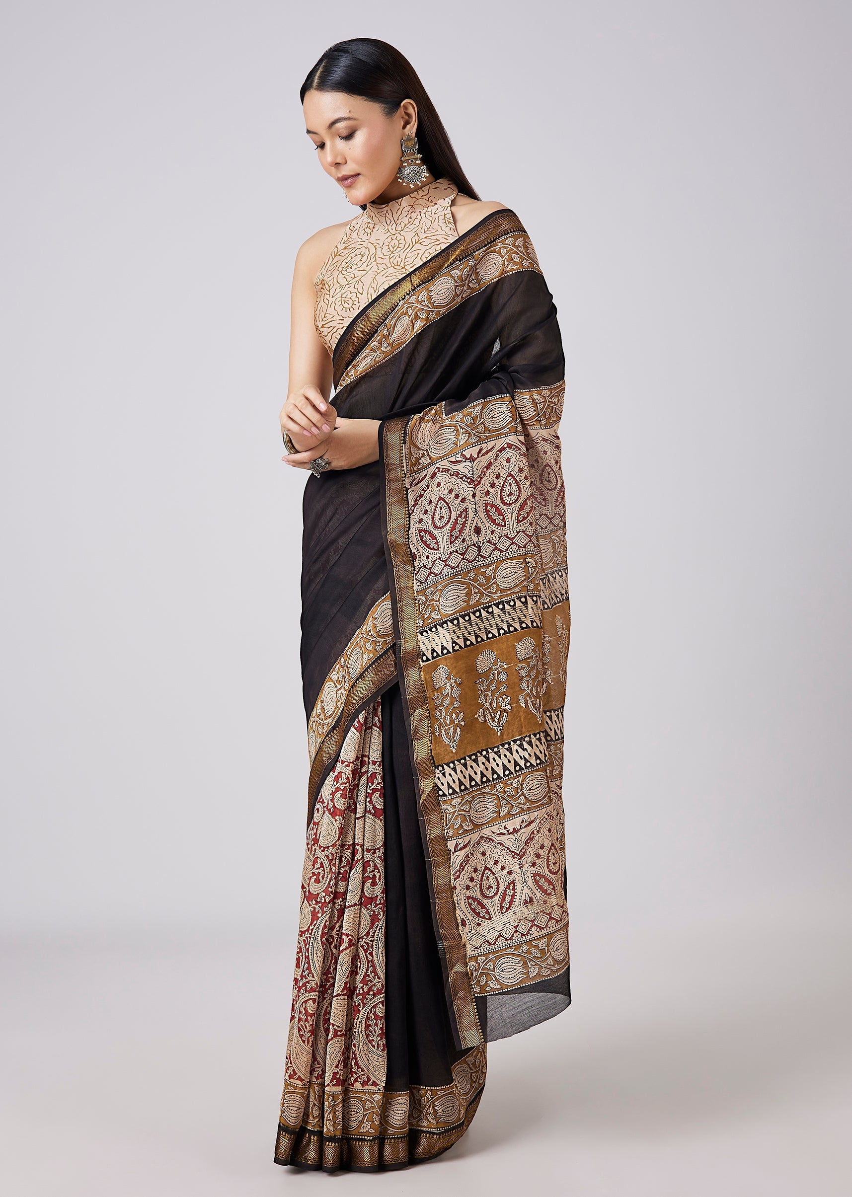 Black Hand Painted Saree with Blouse
