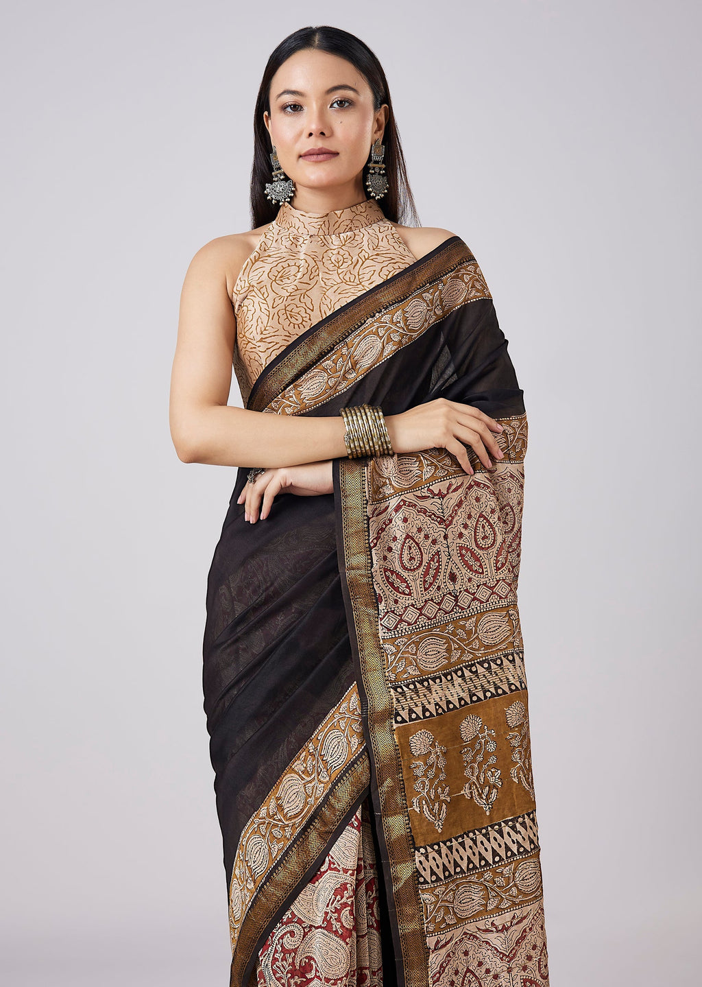 Black Hand Painted Saree with Blouse