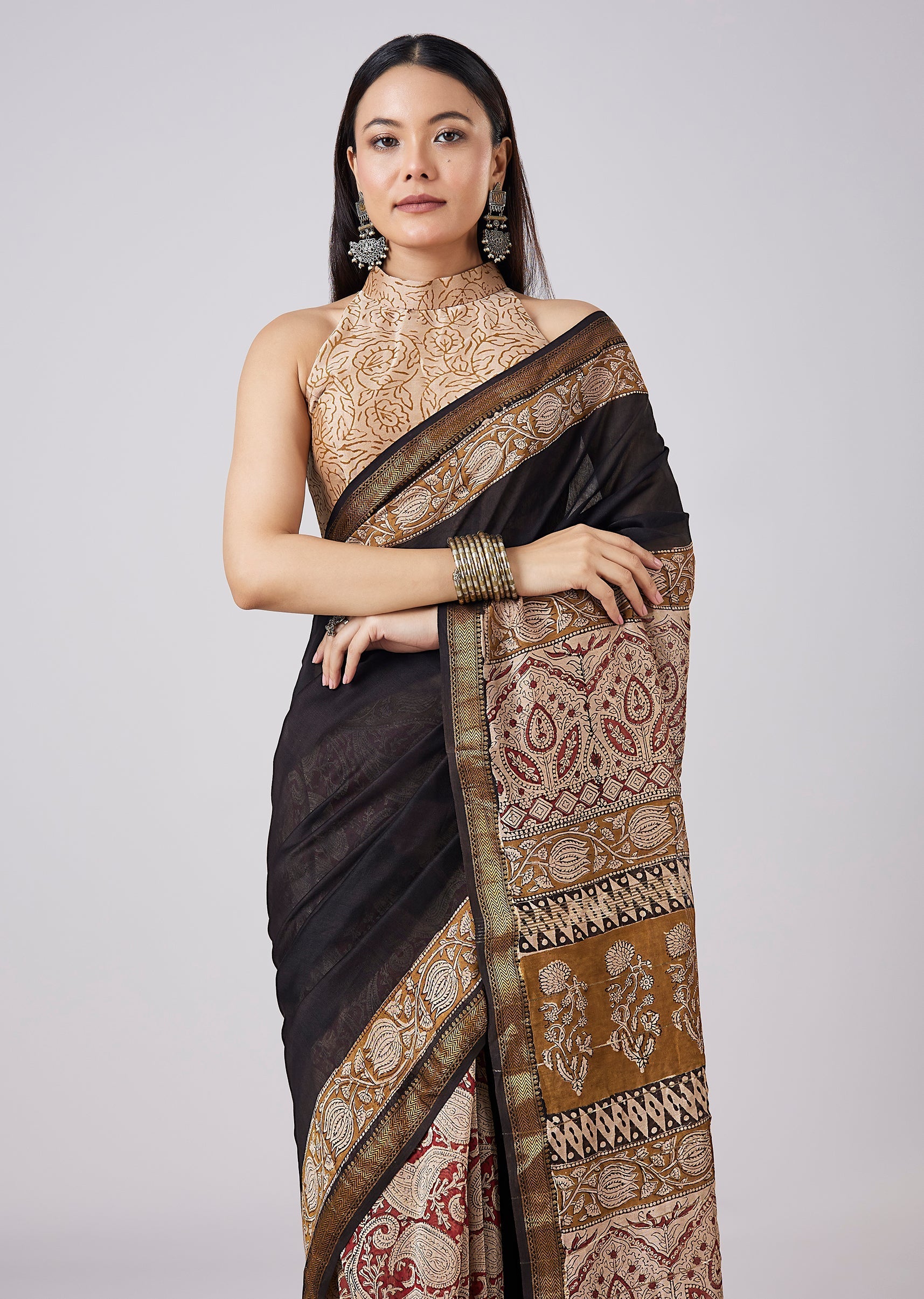 Black Hand Painted Saree with Blouse