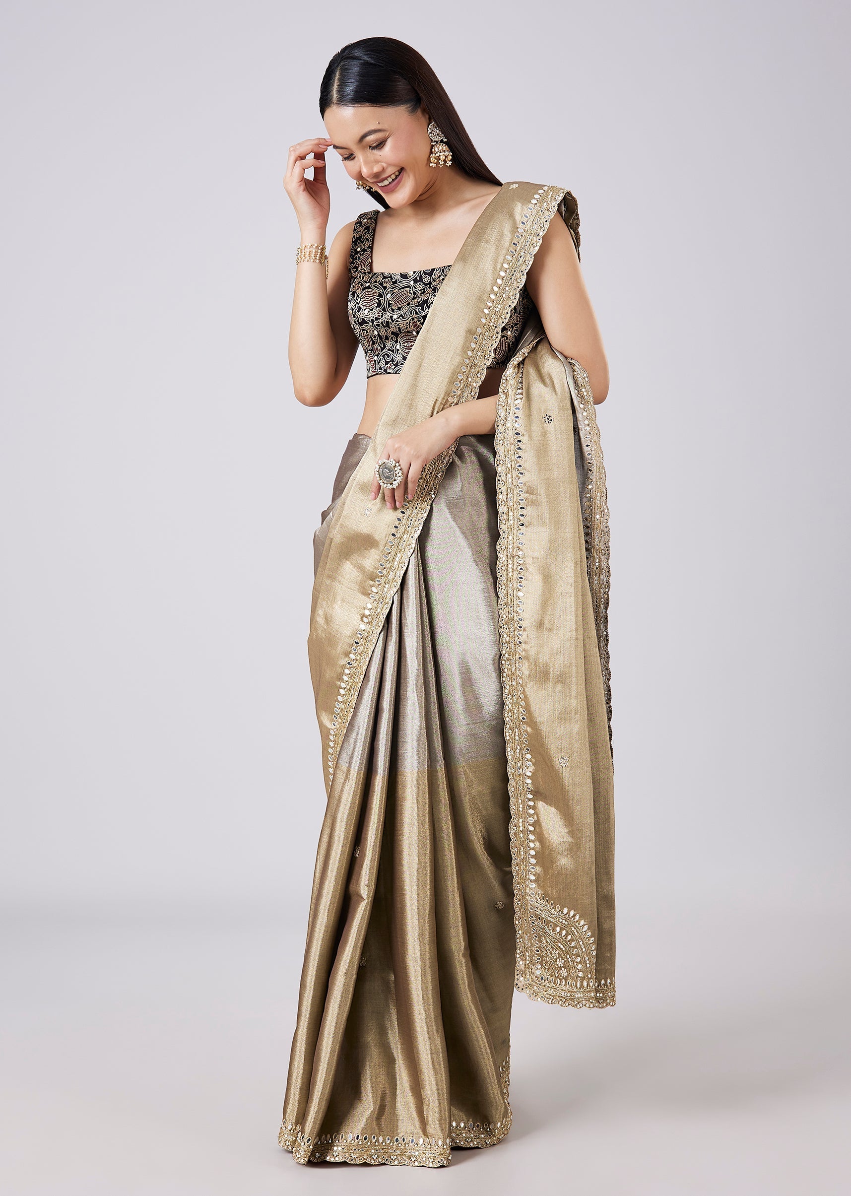 Black Saree with Contrast Border and Blouse