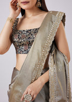 Black Saree with Contrast Border and Blouse