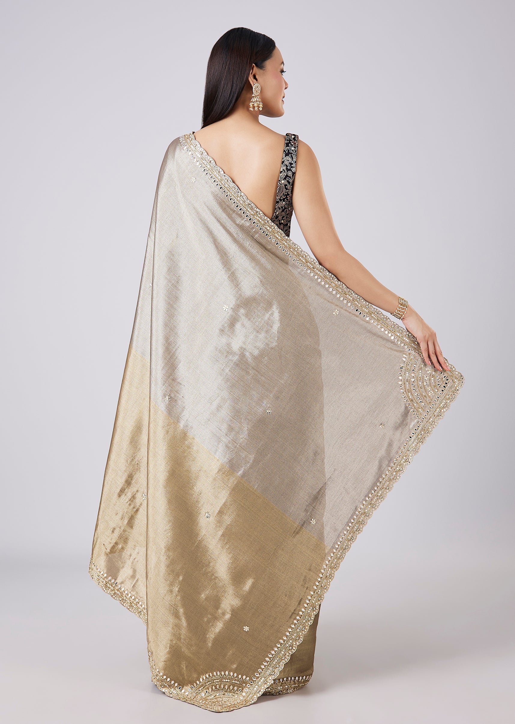 Black Saree with Contrast Border and Blouse