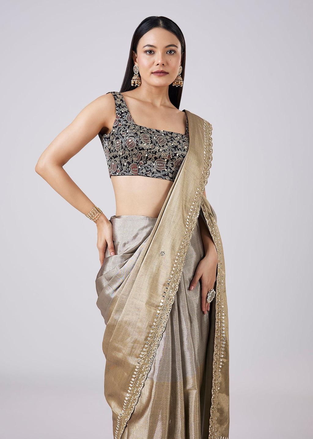 Black Saree with Contrast Border and Blouse