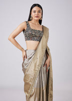 Black Saree with Contrast Border and Blouse