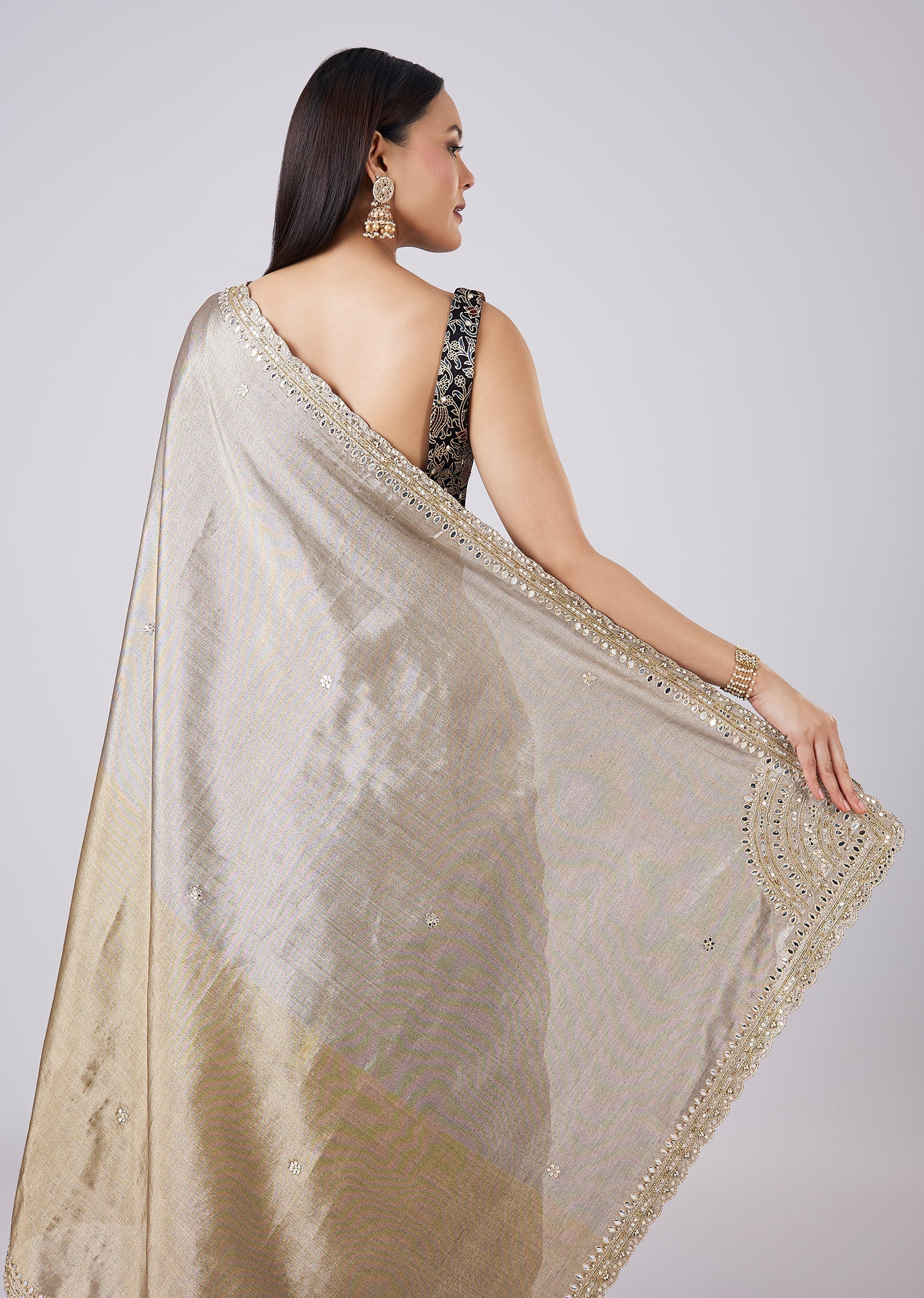 Black Saree with Contrast Border and Blouse