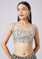 Black Saree with Hand Painted Floral Motif and Blouse