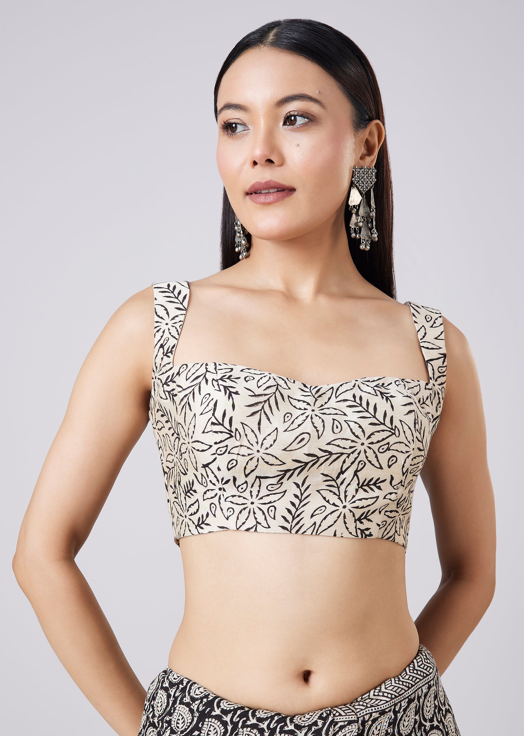 Black Saree with Hand Painted Floral Motif and Blouse