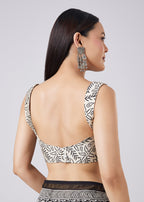 Black Saree with Hand Painted Floral Motif and Blouse