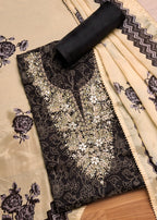 Black Tissue Printed Unstitched Suit Set