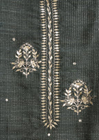 Black Tussar Printed Unstitched Suit With Dupatta and Bottom Fabric