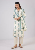 Blue Block Print Chanderi Kurta Set