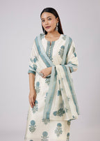 Blue Block Print Chanderi Kurta Set