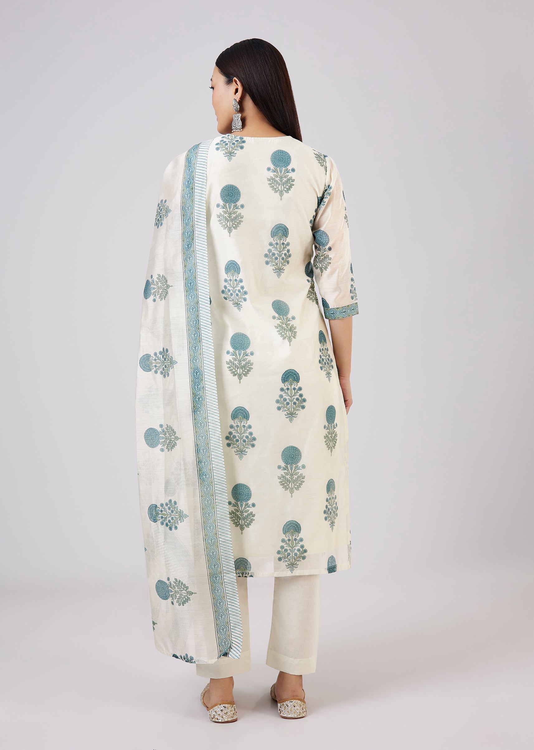 Blue Block Print Chanderi Kurta Set