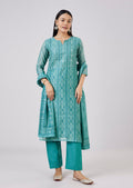 Blue Chanderi Kurta Set With Gotta And Moti Work