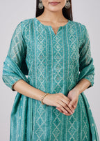 Blue Chanderi Kurta Set With Gotta And Moti Work