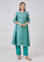 Blue Chanderi Kurta Set With Gotta And Moti Work
