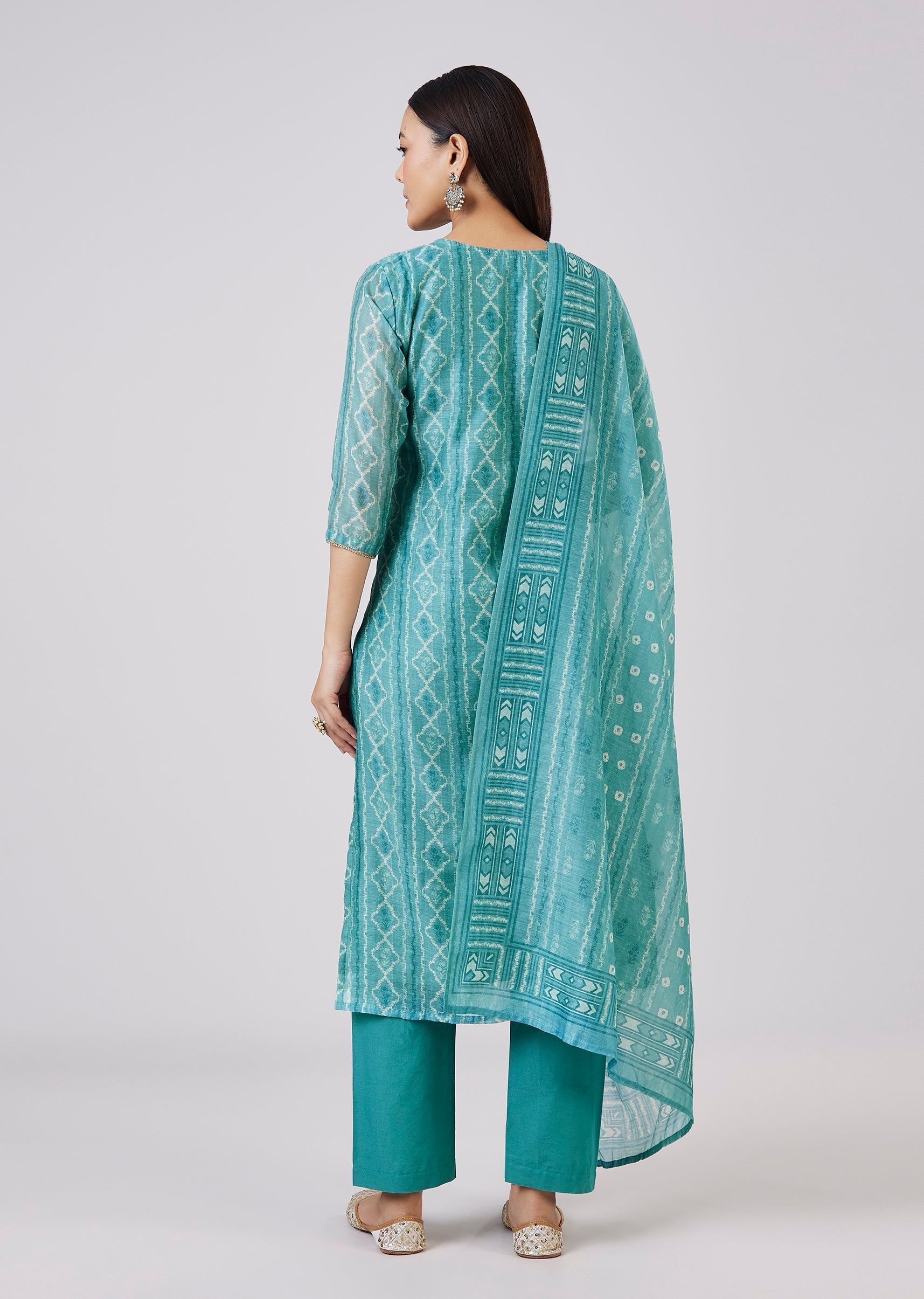 Blue Chanderi Kurta Set With Gotta And Moti Work