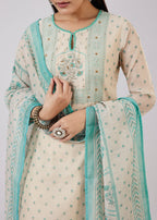 Blue Chanderi Kurta Set With Zari And Sequins