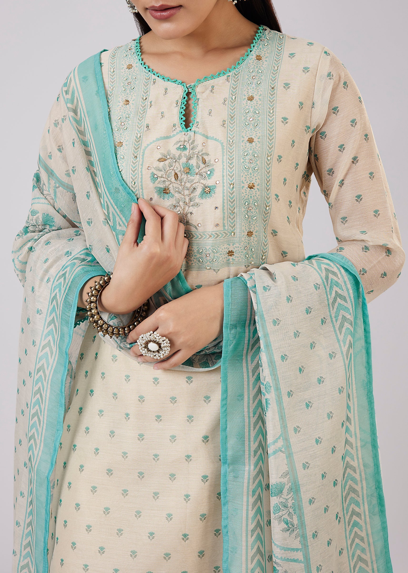 Blue Chanderi Kurta Set With Zari And Sequins