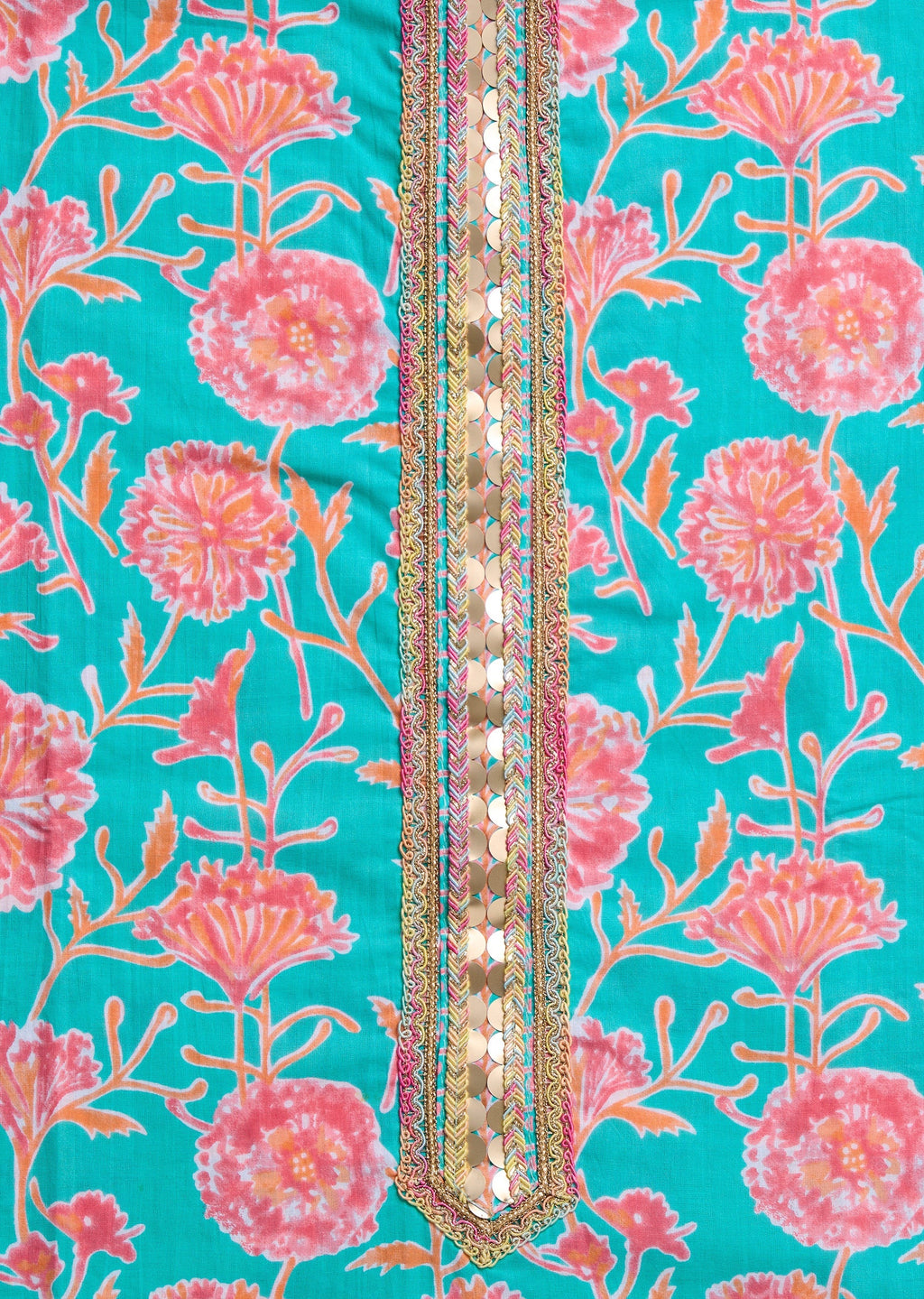 Blue Cotton With Pink Floral Printed Unstitched Suit Set