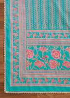 Blue Cotton With Pink Floral Printed Unstitched Suit Set