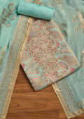 Blue Crepe Premium Unstitched Suit With Dupatta