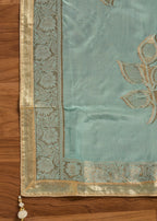 Blue Crepe Premium Unstitched Suit With Dupatta