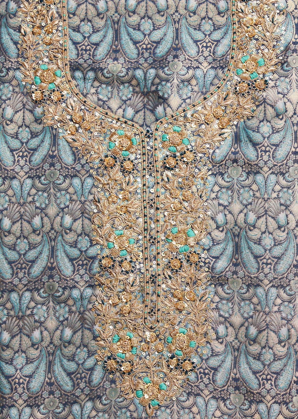 Blue Crepe Unstitched Suit With Dupatta