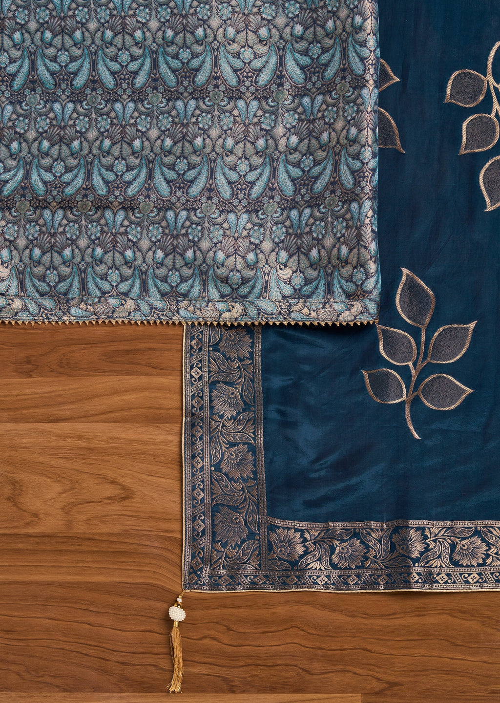 Blue Crepe Unstitched Suit With Dupatta
