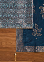 Blue Crepe Unstitched Suit With Dupatta
