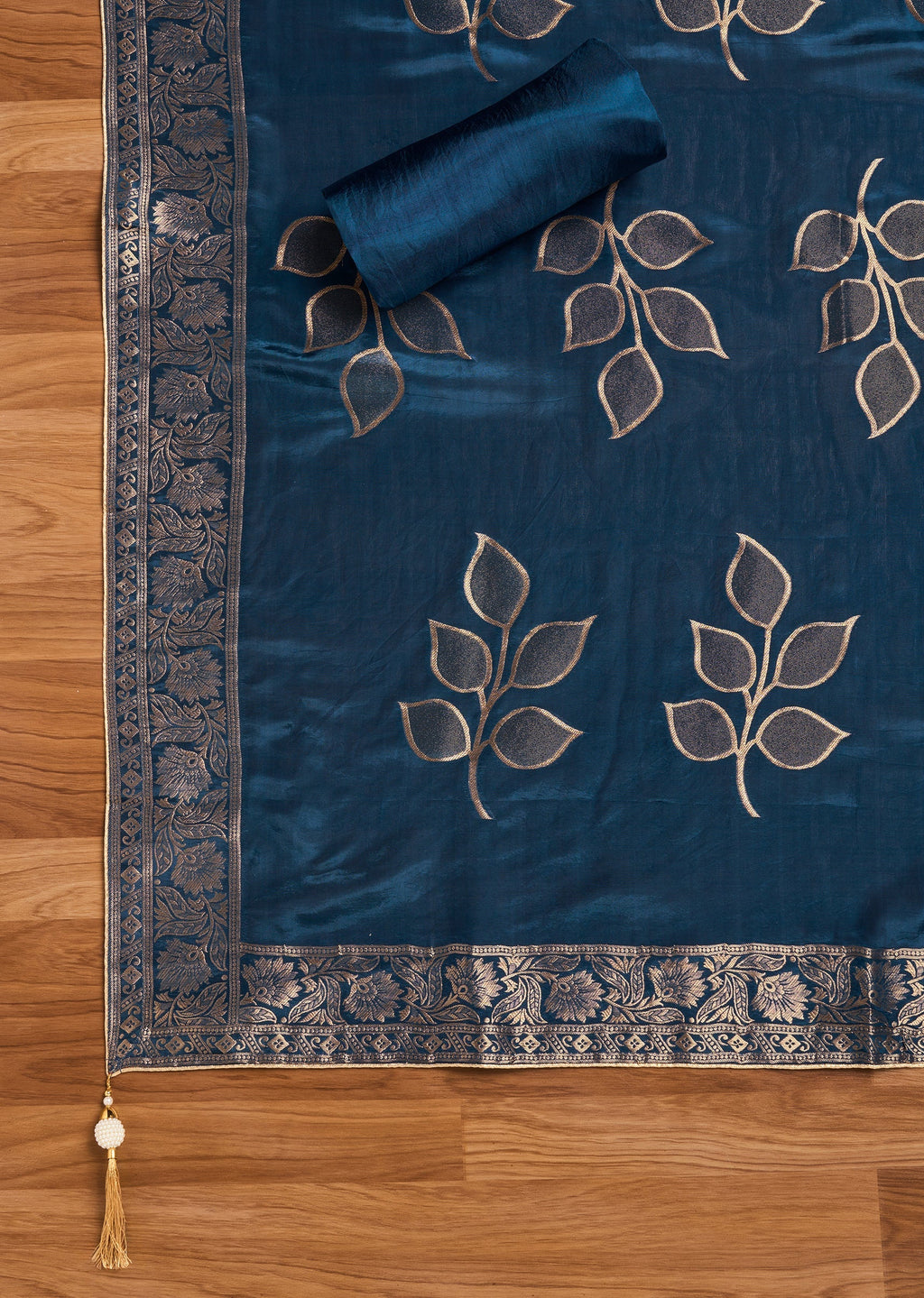 Blue Crepe Unstitched Suit With Dupatta