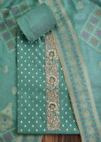 Blue Embroidered Chanderi Unstitched Suit