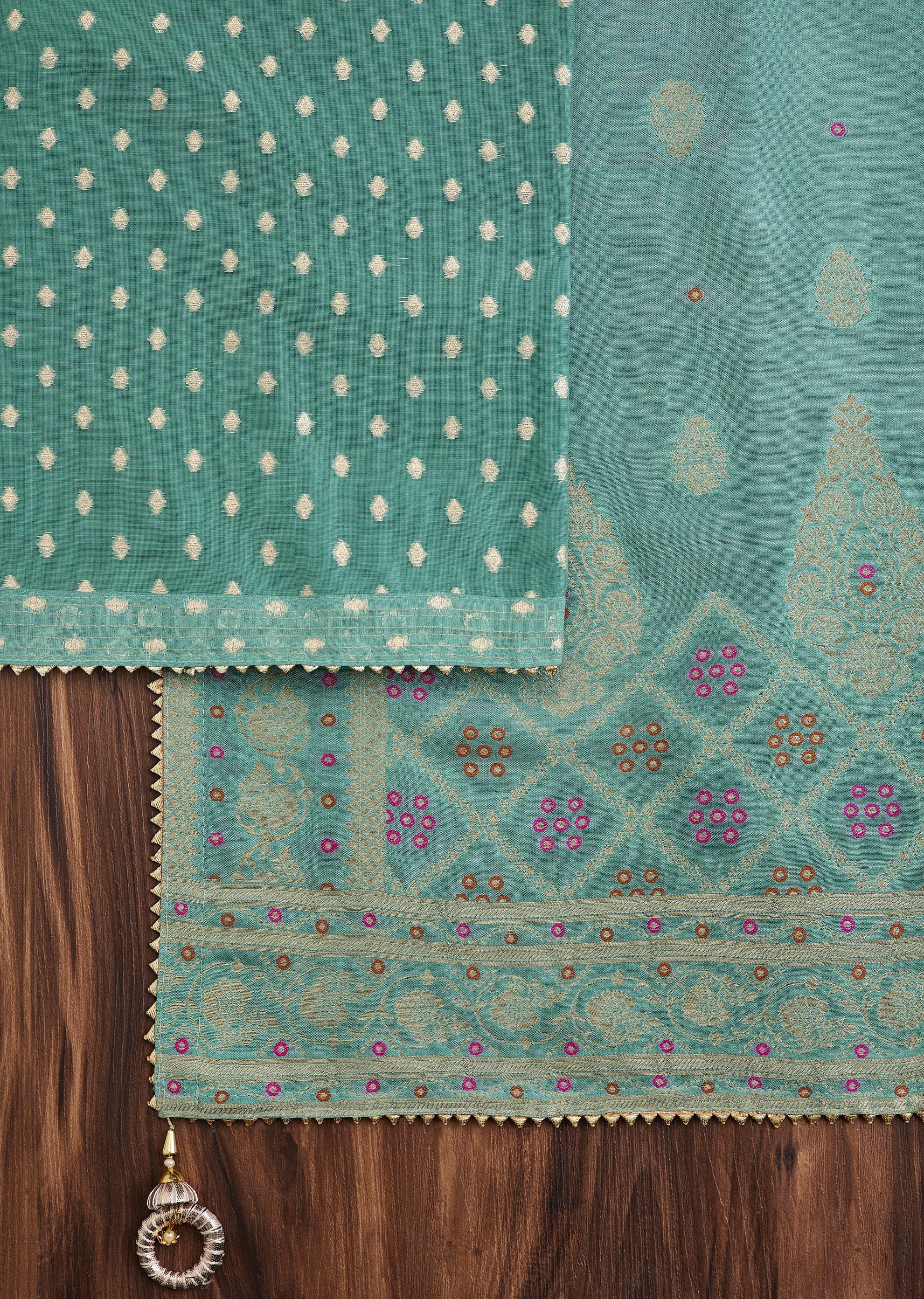 Blue Embroidered Chanderi Unstitched Suit