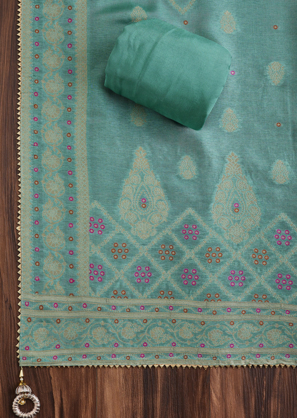 Blue Embroidered Chanderi Unstitched Suit