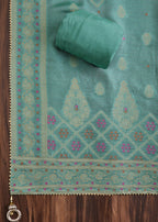 Blue Embroidered Chanderi Unstitched Suit