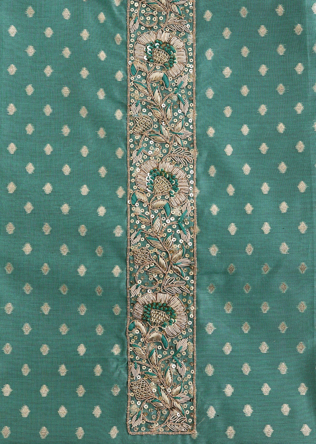 Blue Embroidered Chanderi Unstitched Suit