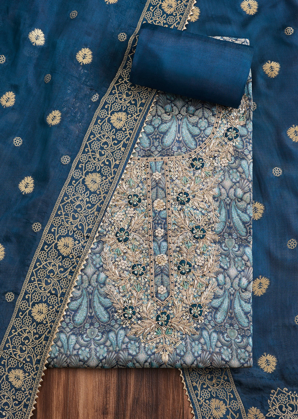 Blue Jacquard Unstitched Suit