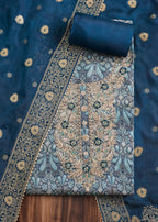 Blue Jacquard Unstitched Suit
