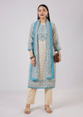 Blue Linen Kurta Set With Sequins And Thread Work
