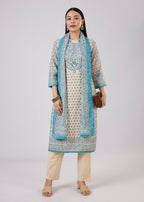 Blue Linen Kurta Set With Sequins And Thread Work