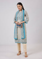 Blue Linen Kurta Set With Sequins And Thread Work