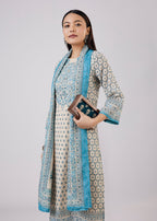 Blue Linen Kurta Set With Sequins And Thread Work