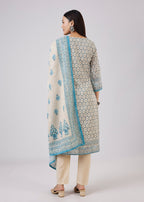Blue Linen Kurta Set With Sequins And Thread Work