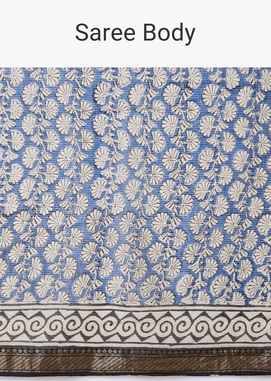 Blue Printed Tassel Border Saree with Unstitched Blouse