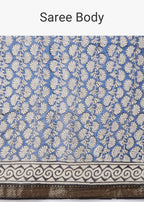 Blue Printed Tassel Border Saree with Unstitched Blouse