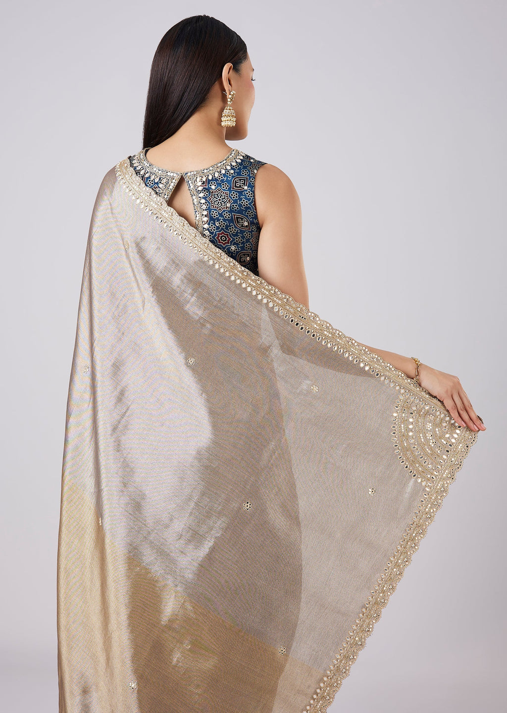 Blue Solid Saree with Border and Blouse