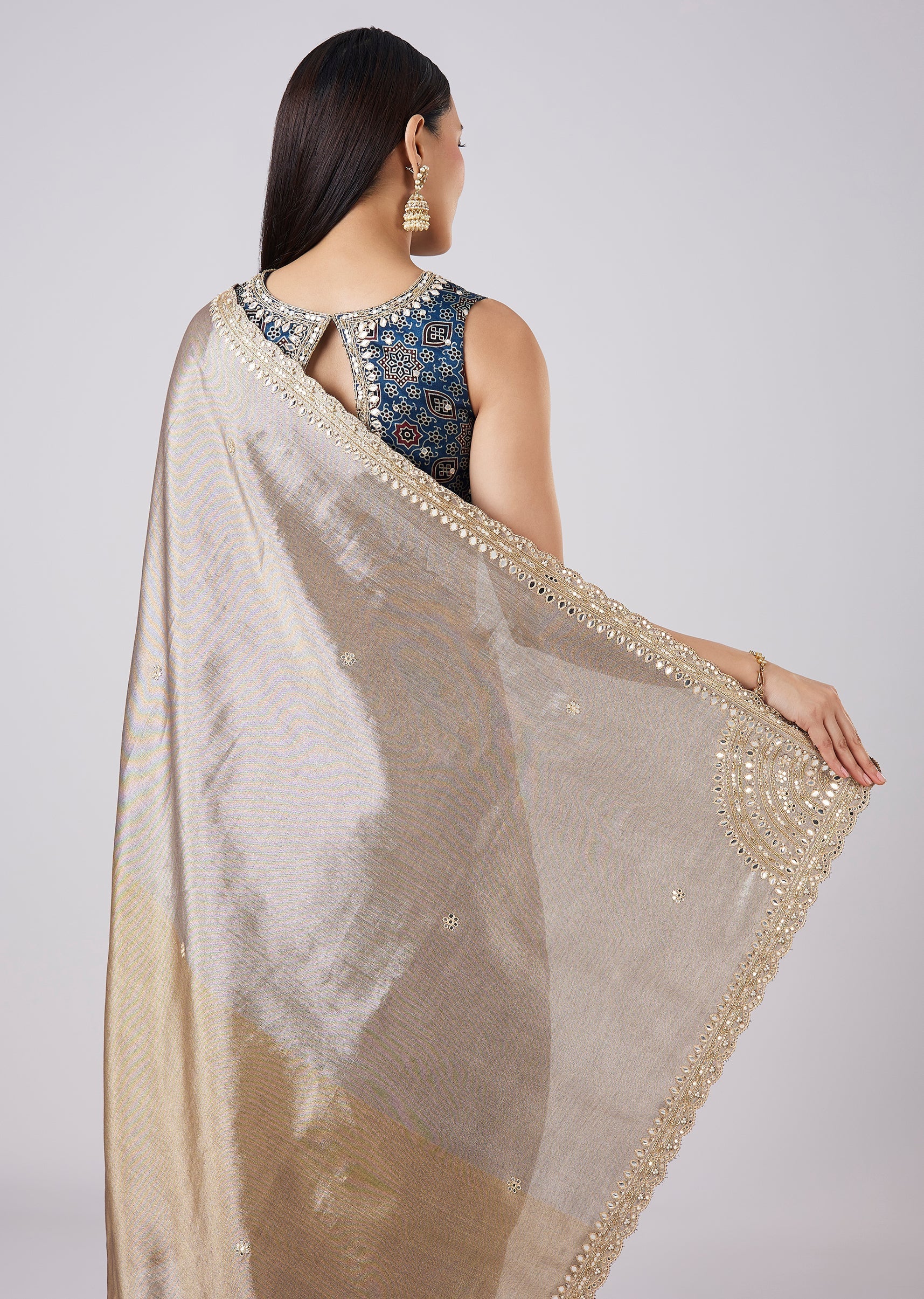 Blue Solid Saree with Border and Blouse